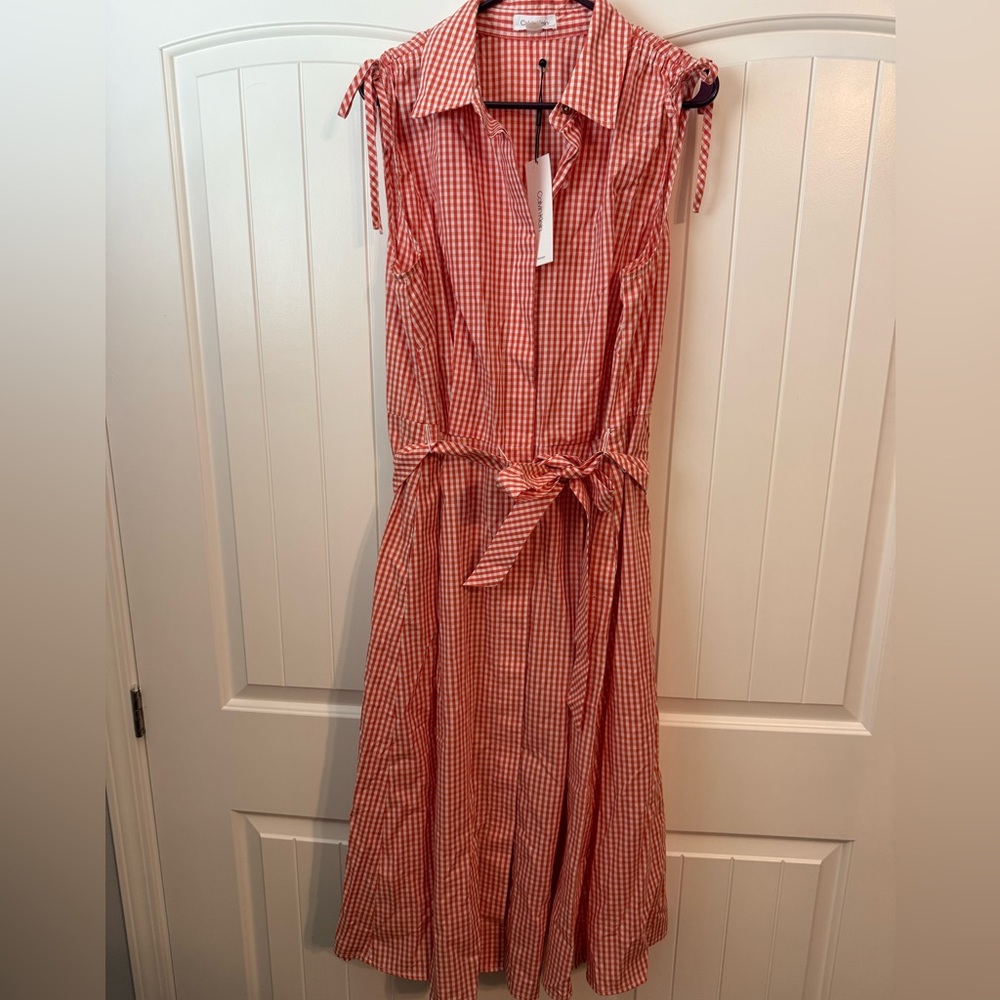 Calvin Klein Orange Gingham Maxi Dress 14W